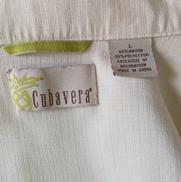 Cubavera Men's Short Sleeve Embroidered Panel Guayabera Button Up Shirt Size L - Picture 6 of 13